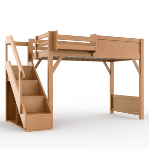 English Elm Twin Low Loft Bed Solid Pine Frame Kids Study Desk Blackboard Storage White Antique Natural W1580S00553