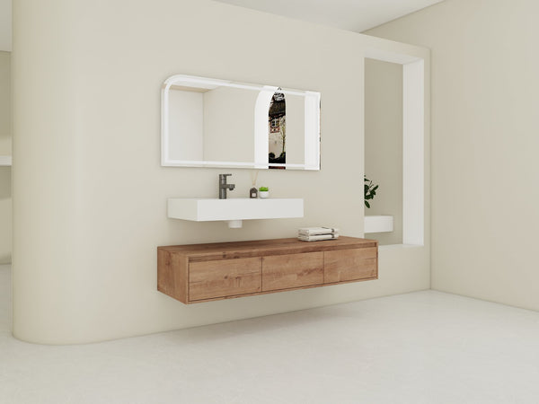 English Elm 60-Inch Wall-Mounted Bathroom Vanity With Stylish Resin Sink, Soft-Close Drawers & Modern Design W999S00355