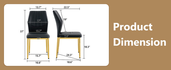 English Elm Set of 6 Pu Leather Dining Chairs with Gold Metal Legs for Glam Modern Rooms W1151P359615