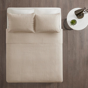 JLA Home 510 Design - 3 Reversible Quilt Set with Ultra-Soft Microfiber, Quilted Checkered Texture, Machine-Washable Comfort Khaki 5DS13-0032