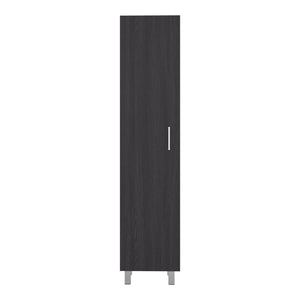 English Elm Vernon Narrow Freestanding Storage Cabinet with Interior Shelving and Broom Hooks Black B097P474306