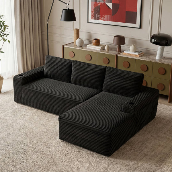 English Elm 104 Inch Corduroy Modular Sectional Sofa Deep Cushioned L Shaped Living Room Couch W5515S00023