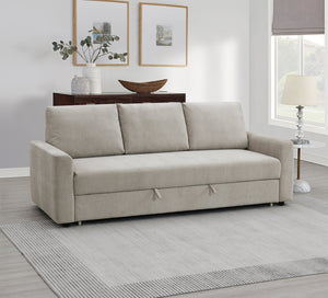 English Elm Leira Beige Linen Pull Out Sleeper Sectional Sofa with Full-Size Extendable Bed, Removable Cushions, Durable Wood Frame B2726P242404