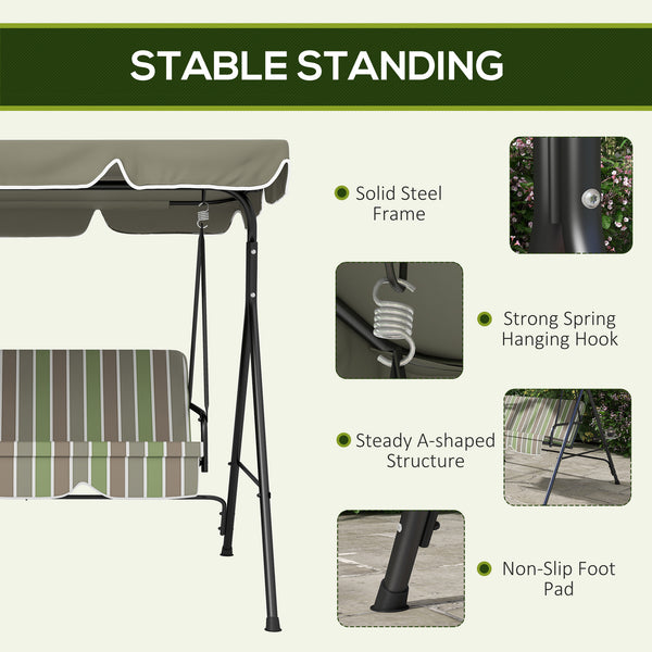 English Elm Outsunny 3 Person Porch Swing with Steel A-frame Uv Canopy and Cushioned Outdoor Seating W2225P200601