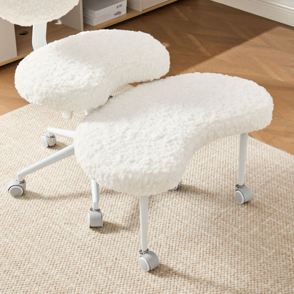 English Elm Artificial Rabbit Hair Cross Legged Desk Chair with Lumbar Support and Swivel Footrest Beige W1143P403571