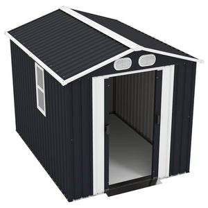 English Elm Campcraft 8x6 Outdoor Metal Storage Shed with Lockable Doors and Ventilation for Backyard Dark Gray W1598S00044