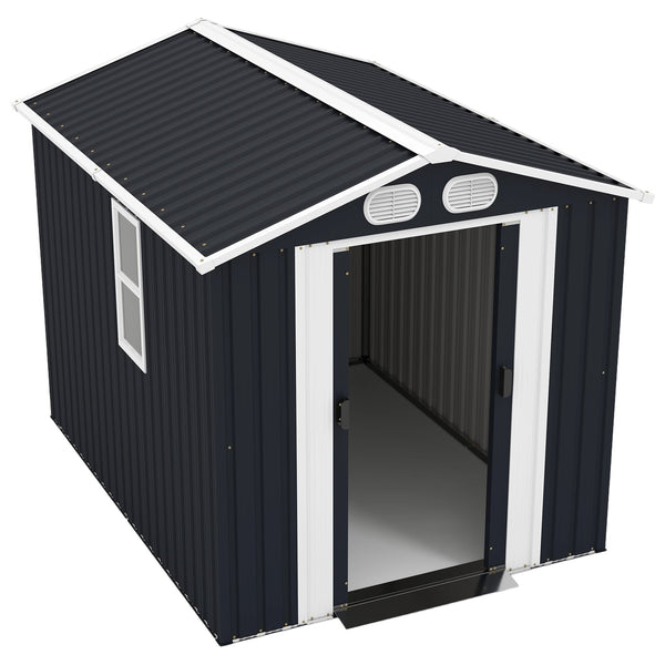 English Elm Campcraft 8x6 Outdoor Metal Storage Shed with Lockable Doors and Ventilation for Backyard Dark Gray W1598S00044