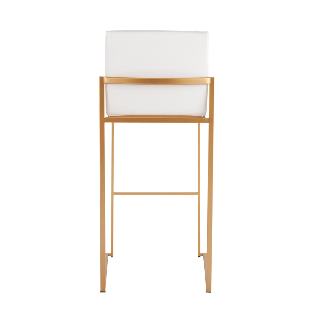 English Elm Fuji 30" Contemporary High Back Barstool Set Of 3 In Gold Steel & White Faux Leather - Chic Comfort B202P222203