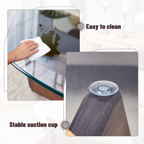 English Elm Round glass coffee table with tempered clear top, walnut MDF legs, adjustable anti-slip feet, modern centerpiece W1151P230572