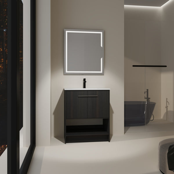 English Elm 30" Freestanding Bathroom Vanity With Soft Closing Doors & Integrated Ceramic Sink For Modern Spaces W1972S00018
