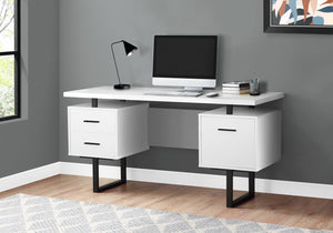 English Elm Computer Desk - Contemporary Home Office Setup With Storage Drawers, Reversible Design, 60" White & Black B2710P219863