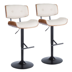 English Elm Mid-century Modern Swivel Barstools Tufted Faux Leather Bentwood Set of Two B202S00950
