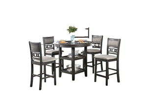 English Elm Transitional Counter Height 3pc Dining Set with USB Charging, Storage Shelves & Padded Seats Gray 45 L x 5 W x 15 H B2741P384395