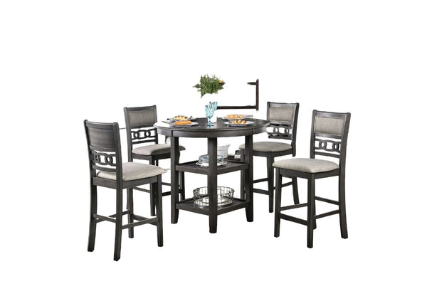 English Elm Transitional Counter Height 3pc Dining Set with USB Charging, Storage Shelves & Padded Seats Gray 45 L x 5 W x 15 H B2741P384395