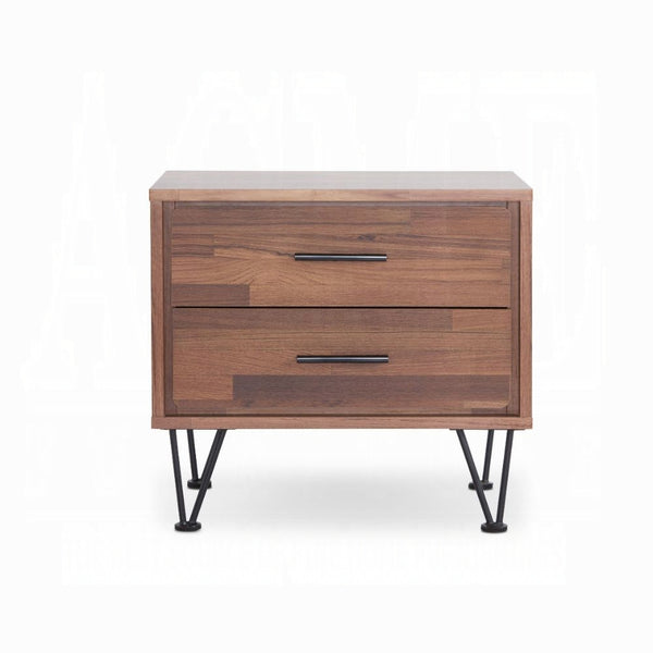 English Elm 2 Drawers Nightstand With Chrome Metal Legs - Stylish Walnut Finish For Modern Bedroom & Living Spaces B016P253802