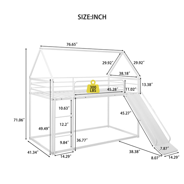 English Elm Twin Metal Tube Bunk Bed Frame for Kids Durable Sturdy Construction Safe Space-Saving Design White W420P256562