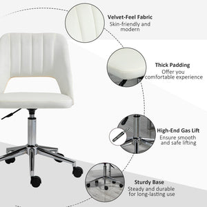 English Elm Vinsetto Velvet Armless Swivel Office Chair - Modern Mid Back Design, Adjustable Height, Cream White W2225P217489-GIGA