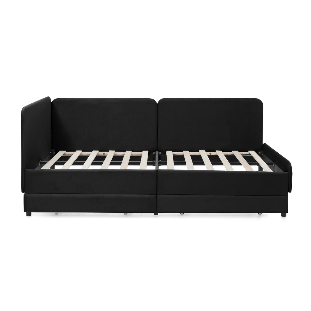 English Elm Twin Velvet Upholstered Platform Bed with 2 Underbed Drawers, Adjustable Sofa Bed, Modern Black Design W1413P298910