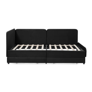 English Elm Twin Velvet Upholstered Platform Bed with 2 Underbed Drawers, Adjustable Sofa Bed, Modern Black Design W1413P298910