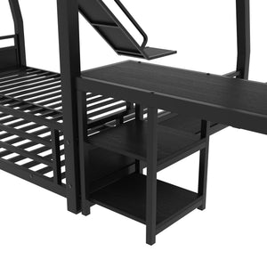English Elm L-shaped Metal Triple Bunk Bed with Slide Desk Shelves Sleep Study Play Zone W1580S00280