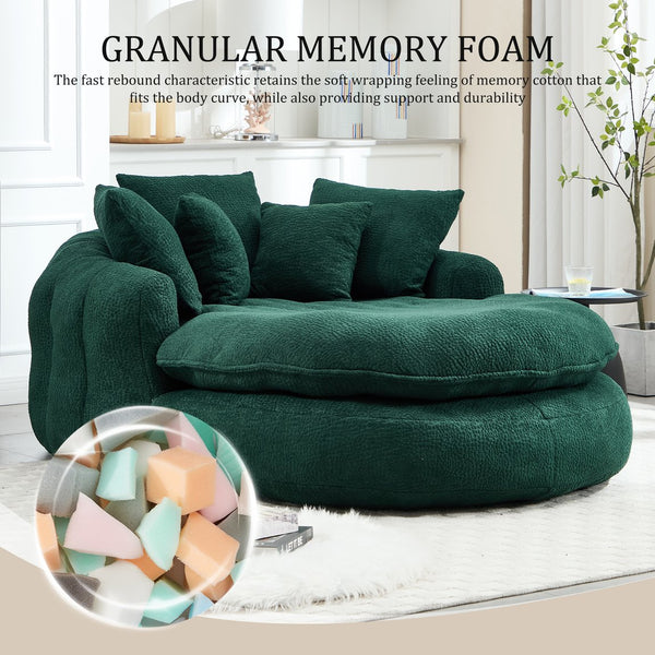 English Elm Oversized Memory Foam Chenille Bean Bag Sofa with Ergonomic Back Support, 3 Large & 2 Small Pillows Emerald W395P359413
