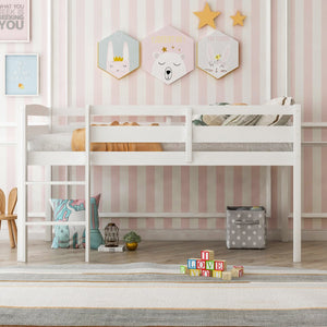 English Elm Twin Low Loft Bed Solid Pine Frame with Walnut Finish and Open Floor Space Below N708P340482K