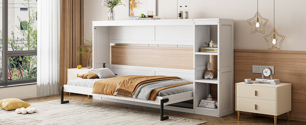 English Elm Twin Space-Saving Murphy Bed with Bookshelf and Fold-Down Desk, LVL/MDF, Compact Modern Design White GX002221AAK