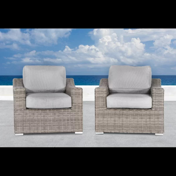 English Elm Fully Assembled Wicker Patio Chair Set With Plush Cushions For Effortless Outdoor Comfort & Style B120S00004