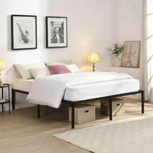 English Elm Queen Platform Bed Frame Heavy Duty Steel Slats Matte Black Modern Bedroom Base W311P359220