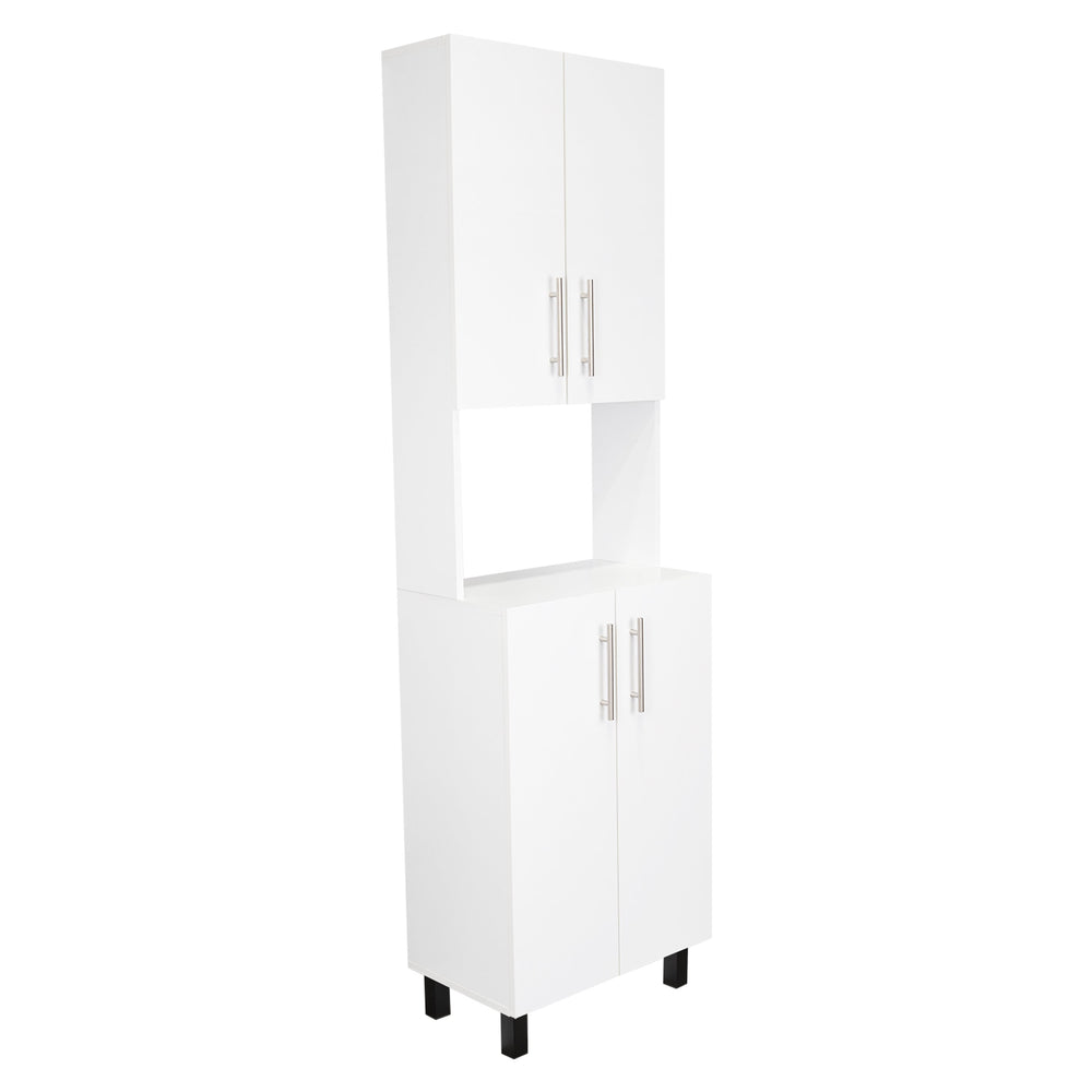 English Elm Linden 76.8" Tall Two Double Door Kitchen Pantry with Hutch, 5 Shelves, Microwave Nook, White B200P286966