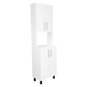 English Elm Linden 76.8" Tall Two Double Door Kitchen Pantry with Hutch, 5 Shelves, Microwave Nook, White B200P286966