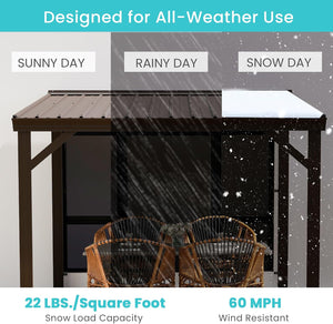 English Elm 8' 8 Ft Hardtop Lean to Pergola with Galvanized Steel Roof and Drainage for Patio Deck W1859S00190