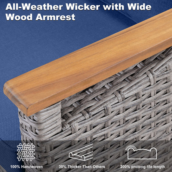 English Elm 73.2" Outdoor Handwoven Rattan 3 Seat Sofa with Olefin Cushions for Porch or Patio T3773P418282