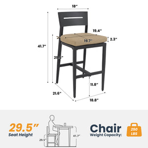 English Elm Modern 2Pc Aluminum Bar Stools Set With Ergonomic Backrest & Sunbrella Cushion For Indoor/Outdoor Use W1886P352311