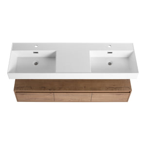 English Elm 60 Inch Wall-Mounted Modern Bathroom Vanity With Dual Resin Sinks, Soft Close Drawers & Chic Design W999S00356
