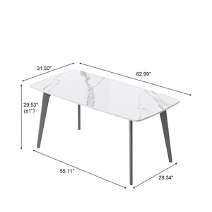 English Elm 62.99" Modern Artificial Stone Dining Table With Curved Edges & Dark Grey Metal Legs For 6 People P2 W1535S00524-GIGA