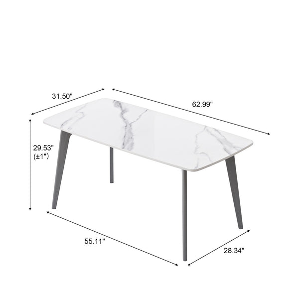 English Elm 62.99" Modern Artificial Stone Dining Table With Curved Edges & Dark Grey Metal Legs For 6 People P2 W1535S00524-GIGA