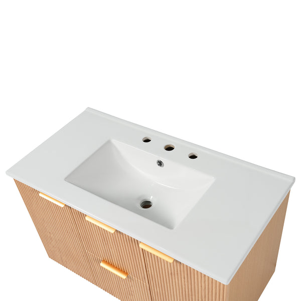 English Elm [video]36 Inch Floating Bathroom Vanity with Ceramic Sink Mdf Cabinet Soft Close N729P417256N