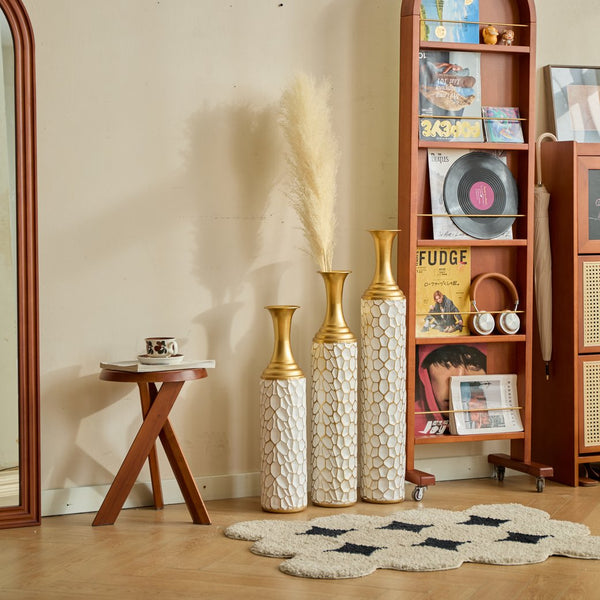 English Elm Floor Modern Metal Vase Set Of 3 – Luxe White With Gold Accents For Stylish Home Décor & Elegance W2796P255600