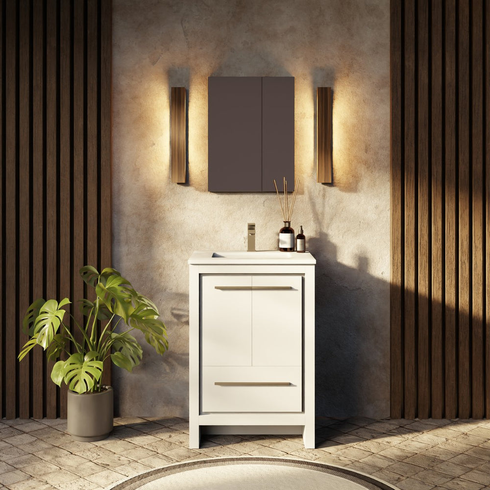 English Elm White 24 in. Bath Vanity with Cultured Marble Top, Soft-Close Drawer, Storage Cabinet & Mirror B2731S01478