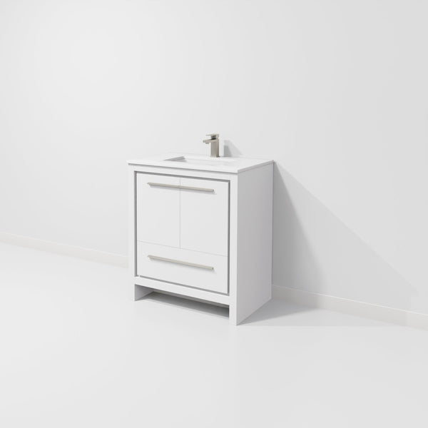 English Elm White Bath Vanity 30" W X 20" D With Cultured Marble Top & Gun Metal Faucet For Elegant Storage B2731P259332-GIGA