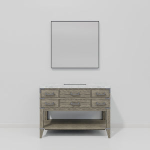 English Elm Grey Oak Single Bath Vanity 48 in W x 22 in D with Polished Carrara Marble Top, Soft-Close Drawers & 46 in Mirror B2731S01528