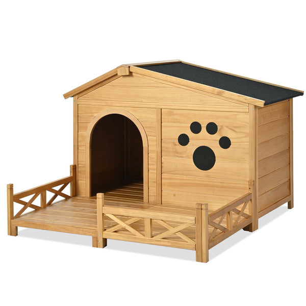 English Elm 48" Pine Wood Outdoor Dog House with Porch Asphalt Roof and Raised Floor for Medium Breeds FG201608AAA