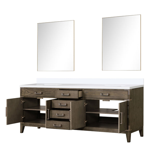 English Elm Grey Oak Double Bath Vanity Set With Cultured Marble Tops & Matching Mirrors For Stylish Storage B2731S01630