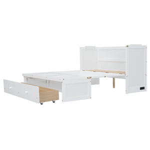 English Elm Full Size Wall Murphy Bed Cabinet with Storage Drawer and Built-in Usb Charging White N708P205903K
