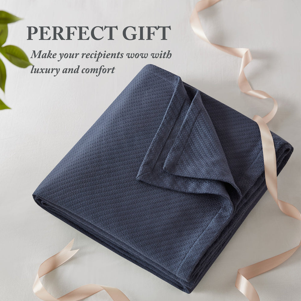 JLA Home Madison Park - Blanket crafted from premium Liquid Cotton for ultra-soft, breathable, OEKO‑TEX certified comfort year-round Navy MP51N-8381