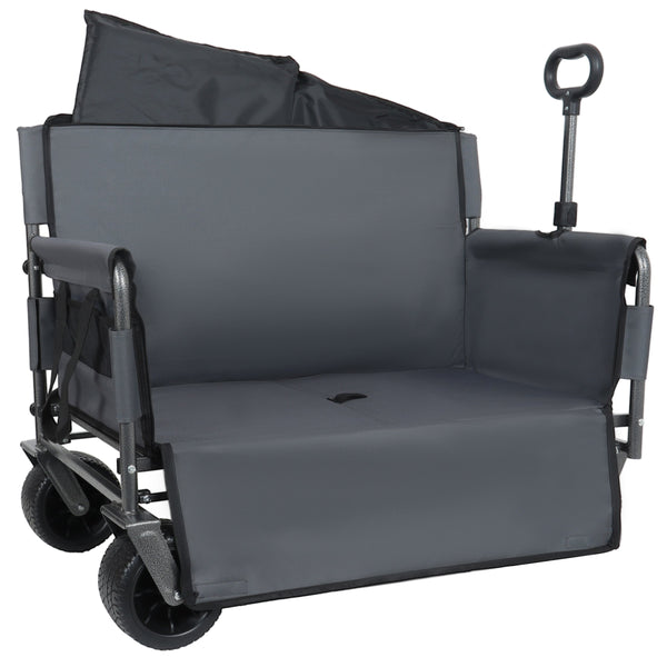 English Elm 3-in-1 Convertible Folding Utility Wagon with Bench Seat Carbon Steel Heavy Duty Gray W2932P312717