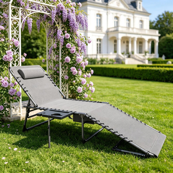 English Elm Adjustable Outdoor Chaise Lounge Set with Mesh Fabric Steel Frame and Removable Cushions T3971P506100