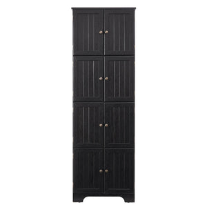 English Elm 72.4" Tall Storage Cabinet with 8 Doors and 4 Shelves, Oak Finish Large Freestanding Organizer for Home Black W2275P292651