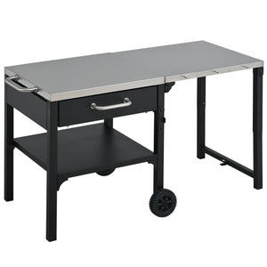 English Elm Outdoor Bbq Prep Cart Rolling Stainless Steel Grill Station with Foldable Work Surface Black N719P407403B